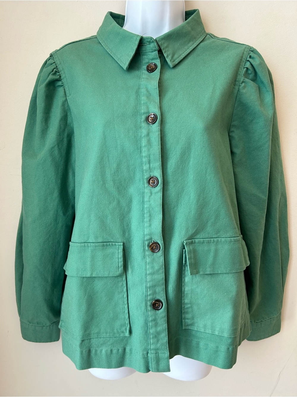 Atelier Rêve Green Utility Jacket Puff Sleeve Cotton Blend Cottagecore Size 38